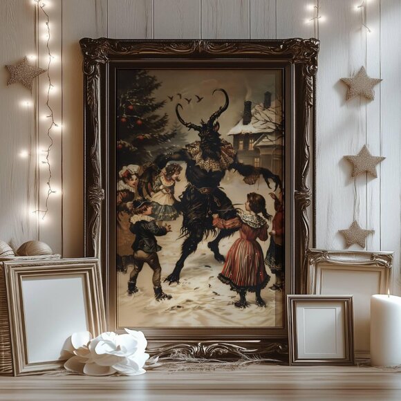 8.5x11 Krampus Christmas Drawing Poster Print, Dark Academia Holiday Wall Art - Picture 2 of 2